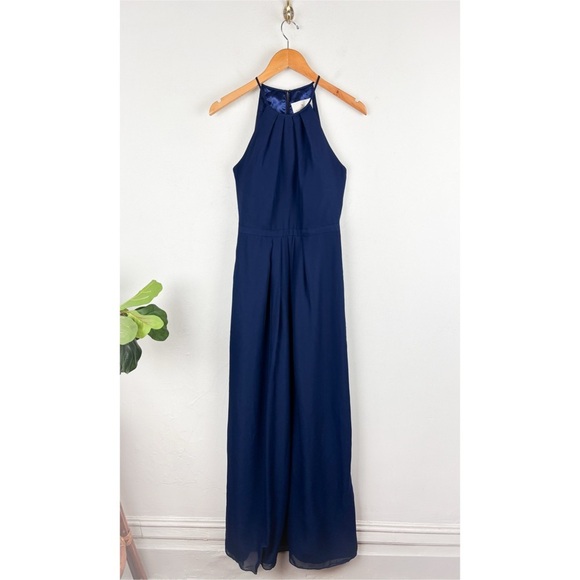 Weddington Way Isabelle Navy Blue Halter Chiffon Bridesmaids Dress Sz 4 - Picture 1 of 10